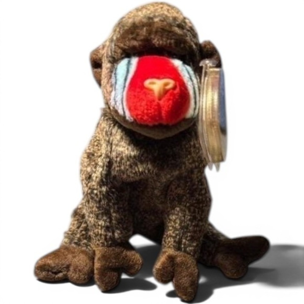 Ty Beanie Baby Cheeks the Baboon Mandrill Brown Plush Toy 1999 with Tags 4250